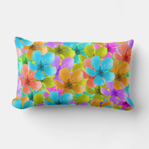 Vibrant Multi Coloured Blossoms, Lumbar Pillow