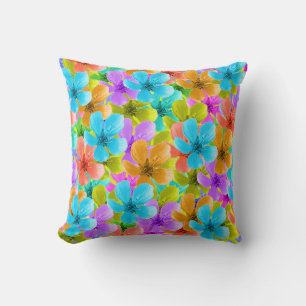 Vibrant Multi Coloured Blossoms, Throw Pillow