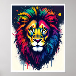 Vibrant multicolor abstract Lion Poster