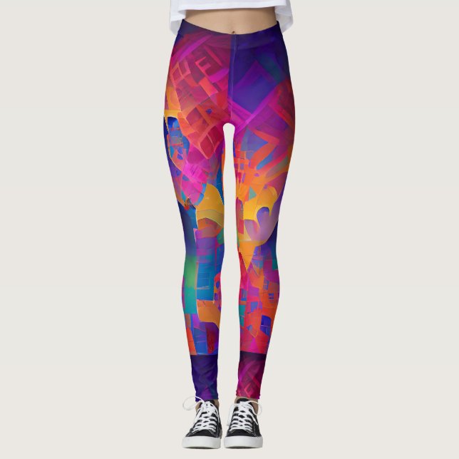 Vibrant multicolor beautiful purple yellow fuchsia leggings (Front)