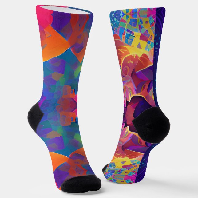 Vibrant multicolor beautiful purple yellow fuchsia socks (Angled)