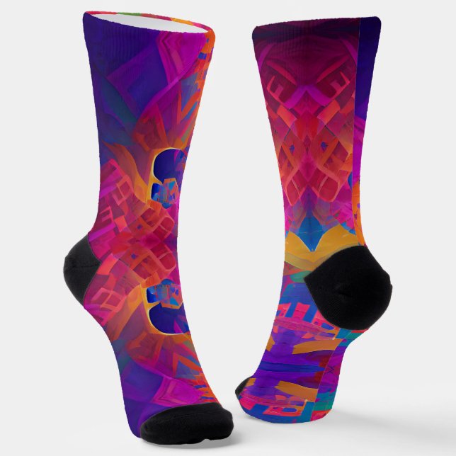 Vibrant multicolor beautiful purple yellow fuchsia socks (Angled)