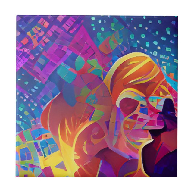 Vibrant multicolor beautiful purple yellow fuchsia tile (Front)