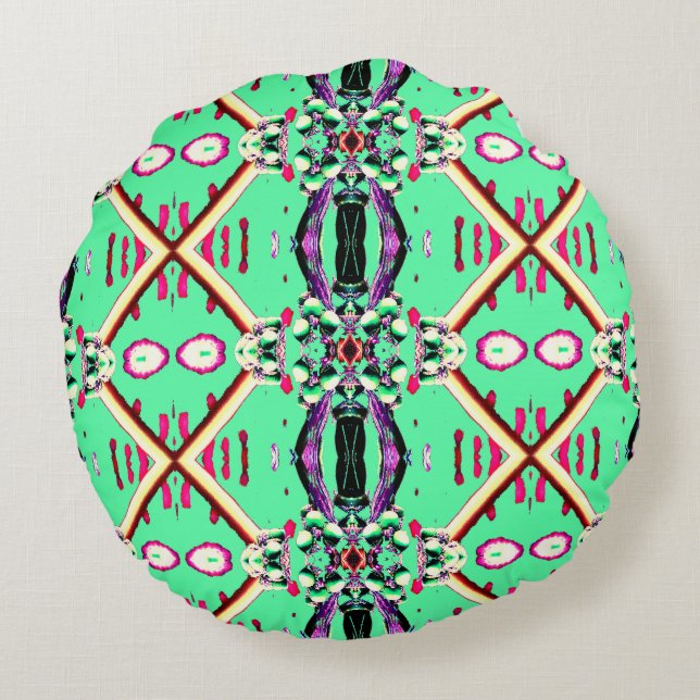 Vibrant multicolor classic fabric pattern design  round pillow (Back)