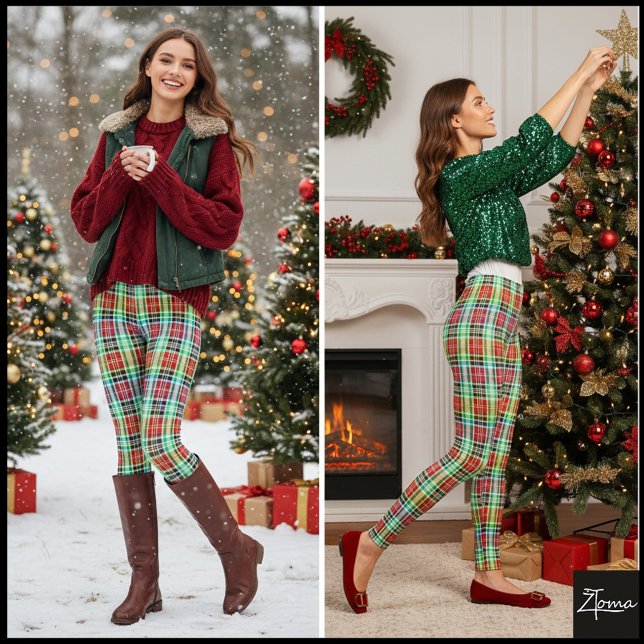 Vibrant Multicolor Dense Tartan Plaid Check Leggings (Creator Uploaded)