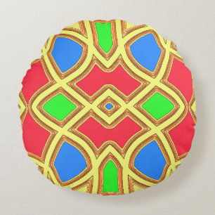 Vibrant multicolor fabric pattern design ro round pillow
