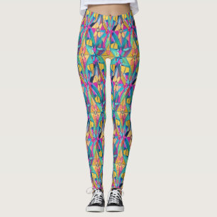 Vibrant multicolor geometric symmetrical pattern leggings