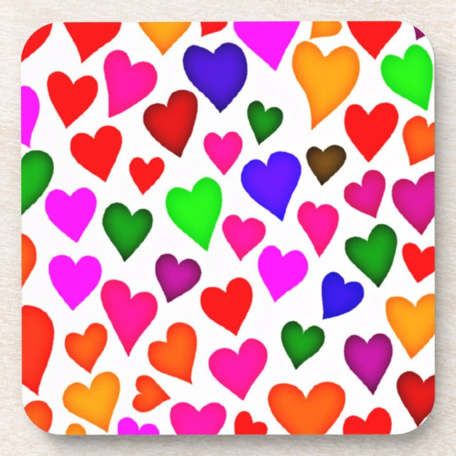 Vibrant Multicolor Heart Pattern Coaster (Front)