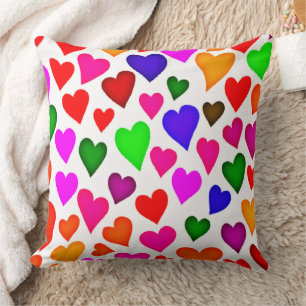 Vibrant Multicolor Heart Pattern Throw Pillow