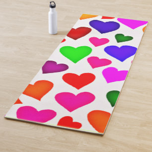 Vibrant Multicolor Heart Pattern Yoga Mat