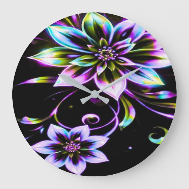 Vibrant Multicolor Hibiscus Floral Accessor Large Clock (Front)