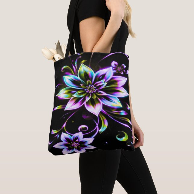 Vibrant Multicolor Hibiscus Floral Accessor Tote Bag (Close Up)