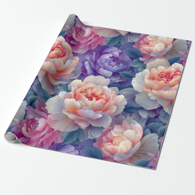 Vibrant Multicolor Peony Flower Art Design Wrapping Paper (Unrolled)