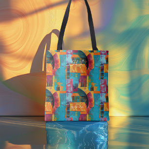 Vibrant Multicolor Personalized Tote Bag with Init