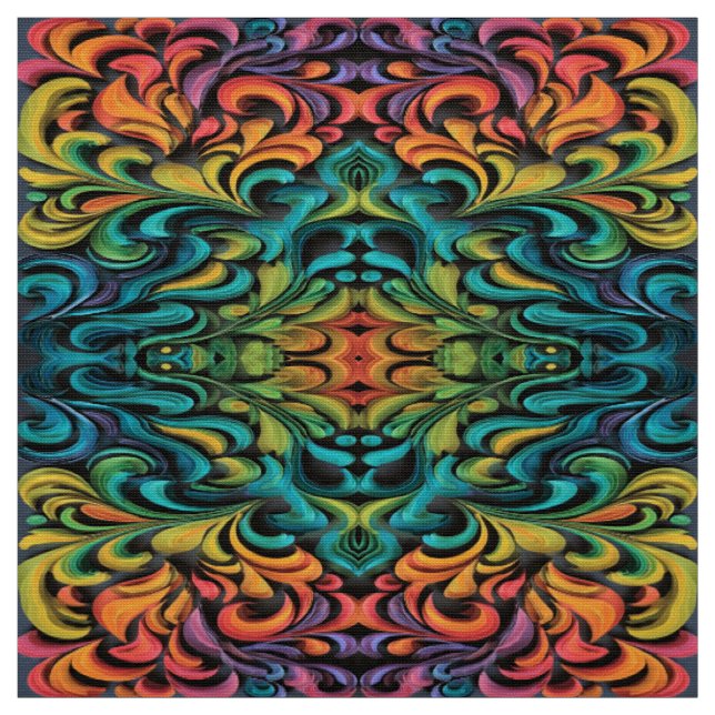 Vibrant Multicolor Swirl Art Fabric (Swatch)