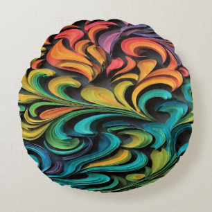 Vibrant Multicolor Swirl Art Round Pillow