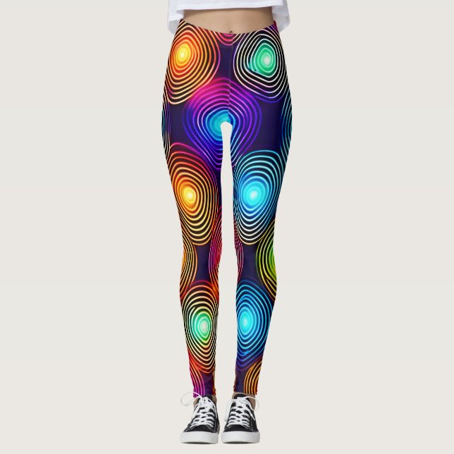 Vibrant Multicolored Abstract Spiral Art Leggings (Front)