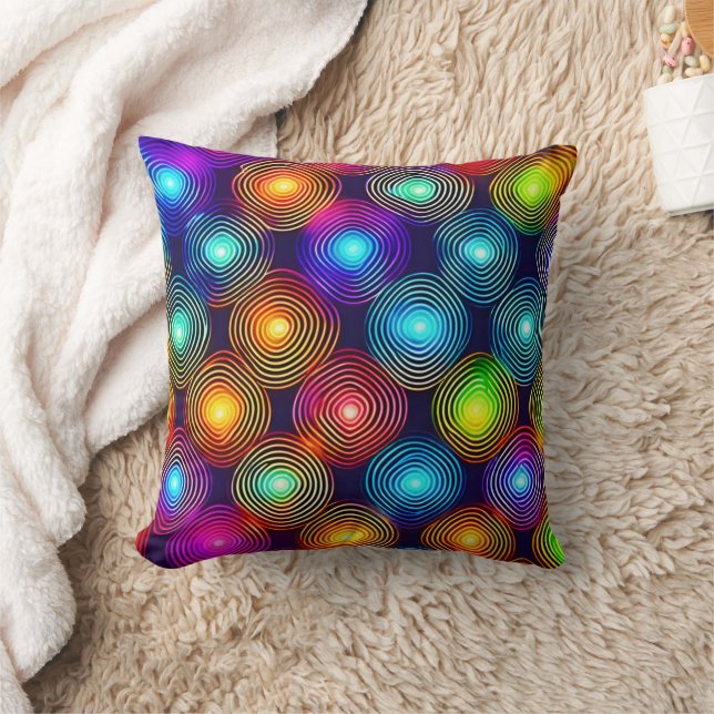 Vibrant Multicolored Abstract Spiral Art Throw Pillow (Blanket)