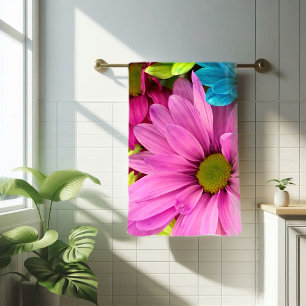 Vibrant Multicolored Daisy Floral Bath Towel