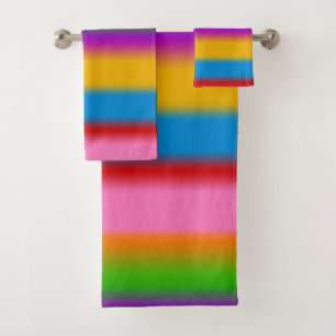 Vibrant Multicolour Rainbow Gradient Stripes  Bath Towel Set