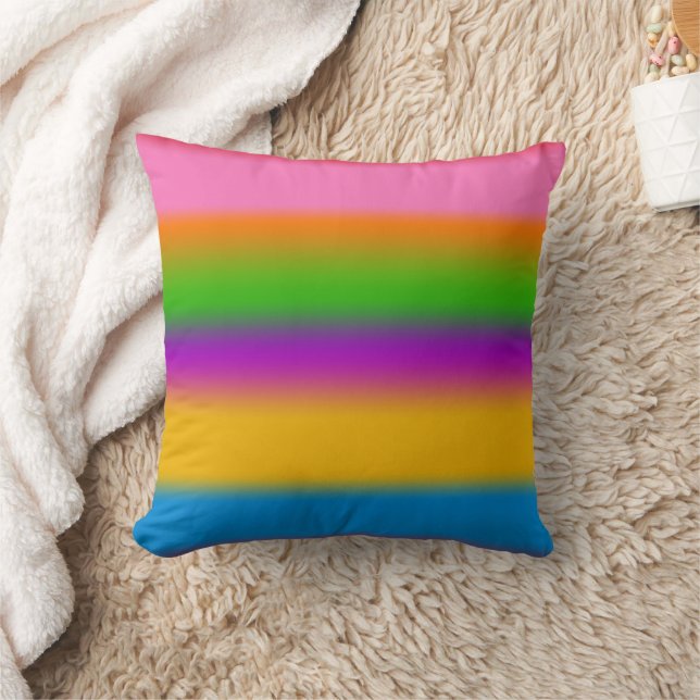 Vibrant Multicolour Rainbow Gradient Stripes  Throw Pillow (Blanket)