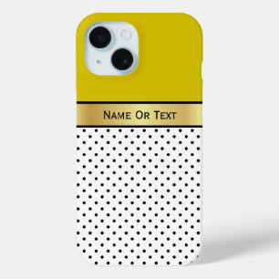 Vibrant Mustard Yellow: Chic Polka Dot Gold Accent iPhone 15 Case