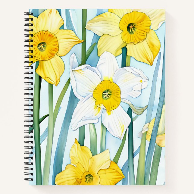 Vibrant Narcissus Watercolor Pattern in Yellow  Notebook (Front)