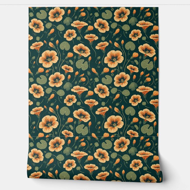 Vibrant Nasturtium Floral Pattern Wallpaper (Unrolling)