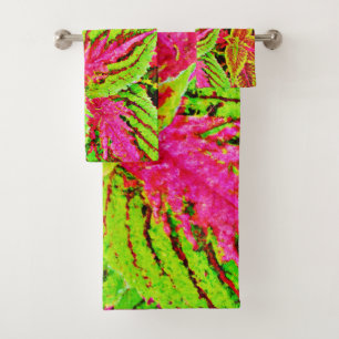 Vibrant Nature Leaves Pattern Bath Towel Set