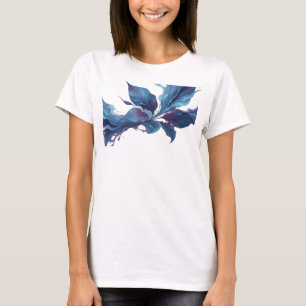 Vibrant Navy Abstract Leaves Fashion Print T-Shirt