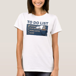 Vibrant Navy COFFEE PLAY WITH CAT Trendy Tee