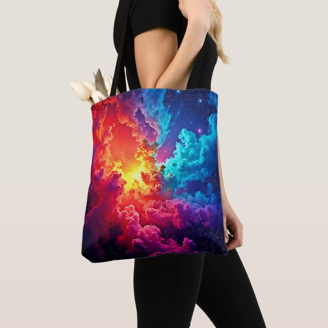Vibrant Nebula Art: Cosmic Color Art Tote Bag (Close Up)