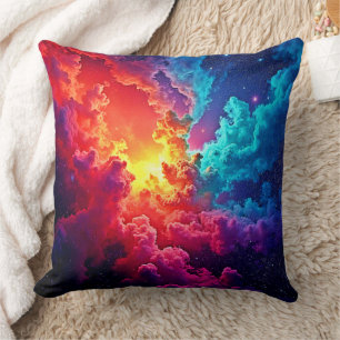 Vibrant Nebula Art: Cosmic Color Throw Pillow