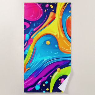 Vibrant Neon Abstract Art Splash Beach Towel