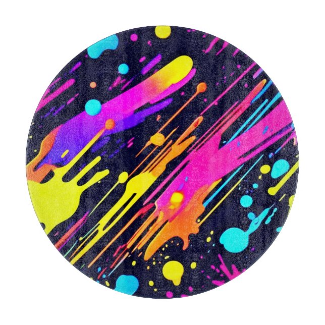 Vibrant Neon Abstract Colour Splash Design Cutting Board (Front)