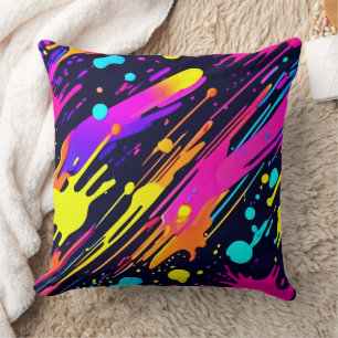 Vibrant Neon Abstract Colour Splash Design Throw Pillow