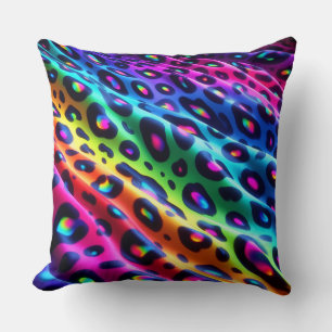 Vibrant Neon Accents Rainbow Leopard Print Throw Pillow