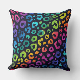 Vibrant Neon Accents Rainbow Leopard Print Throw Pillow