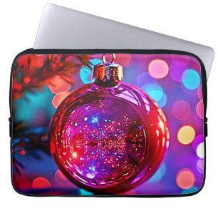 Vibrant Neon Christmas Ornament Design Laptop Sleeve