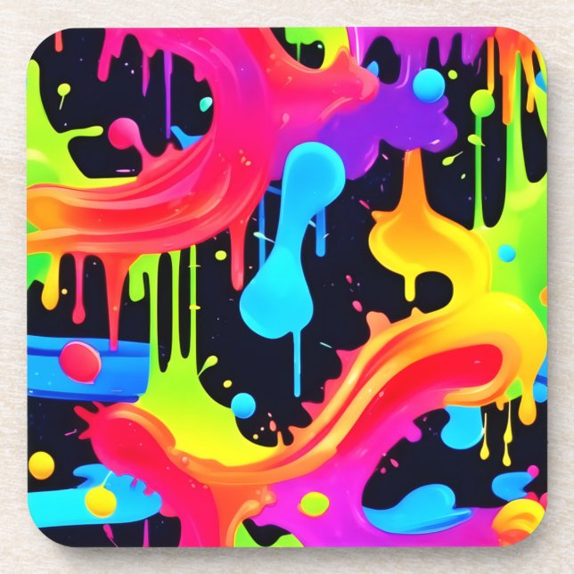Vibrant Neon Colour Splash Art Coaster (Front)