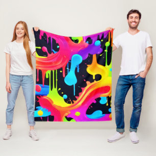 Vibrant Neon Colour Splash Art Fleece Blanket