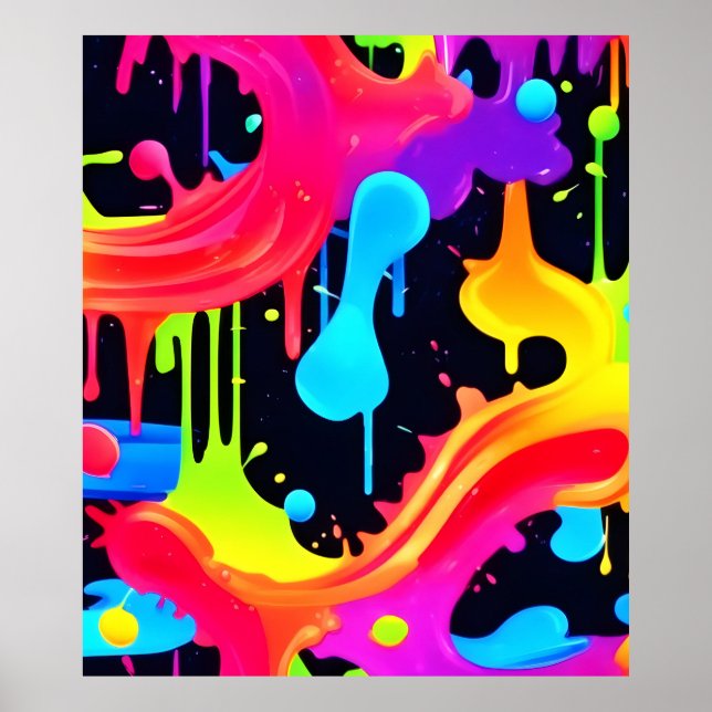 Vibrant Neon Colour Splash Art Poster (Front)