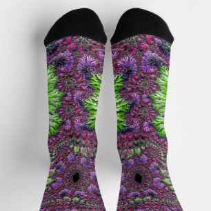 Vibrant Neon Colourful Trippy Groovy Fractal Art Socks