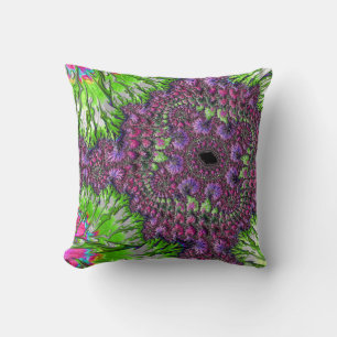 Vibrant Neon Colourful Trippy Groovy Fractal Art Throw Pillow