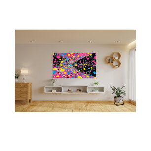 Vibrant Neon Cosmic Dots Abstract Space Design Photo Print