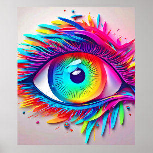 Vibrant Neon Eye Abstract Artwork Poster