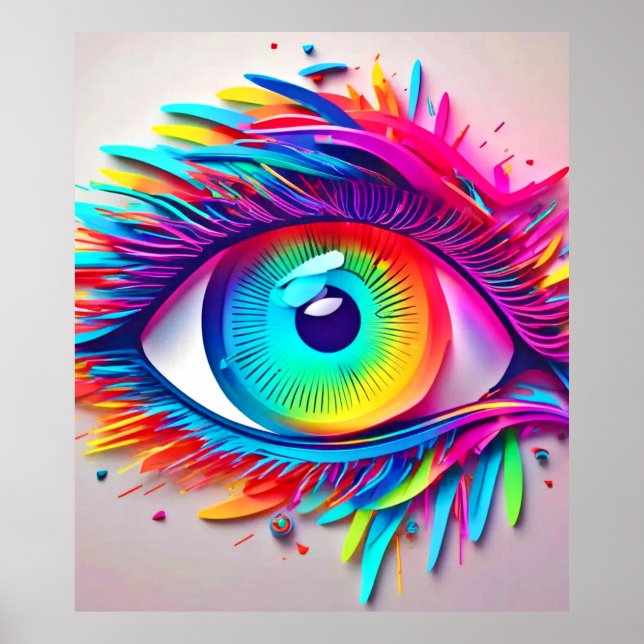 Vibrant Neon Eye Abstract Artwork Poster (Front)
