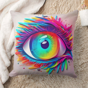Vibrant Neon Eye Abstract Artwork Throw Pillow