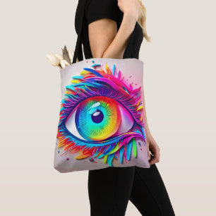 Vibrant Neon Eye Abstract Artwork Tote Bag