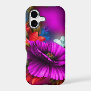 Vibrant Neon Floral Digital Art Illustration